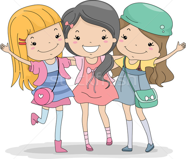 Legjobb barátok örökké illusztráció csoport lányok lány Stock fotó © lenm