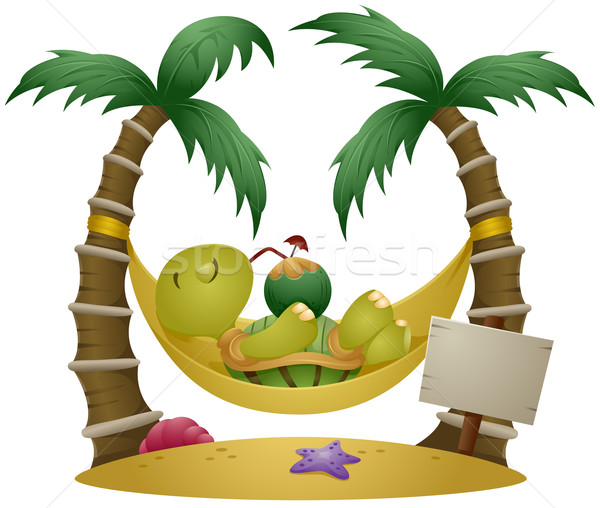Schildpad vakantie drinken cartoon cute Stockfoto © lenm