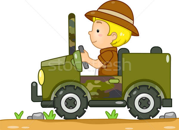 Stock foto: Safari · Jeep · Illustration · Junge · fahren · Tarnung