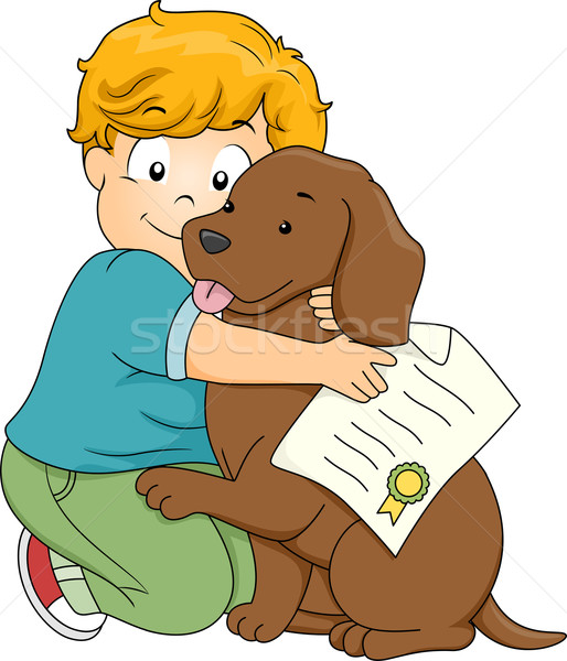 Kutya örökbefogadás bizonyítvány illusztráció fiú ölel Stock fotó © lenm
