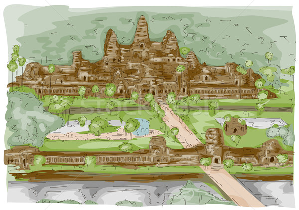 Angkor Wat boceto Camboya viaje cultura templo Foto stock © lenm