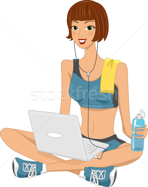 Сток-фото: ноутбука · девушки · иллюстрация · женщину · используя · ноутбук
