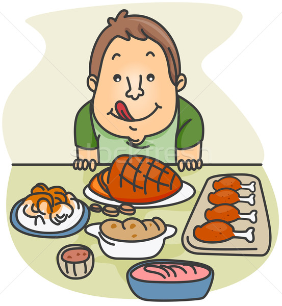 étel lakoma illusztráció fickó buzgó eszik Stock fotó © lenm