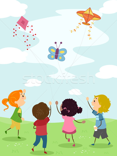 Kids Flying Kites Stock photo © lenm