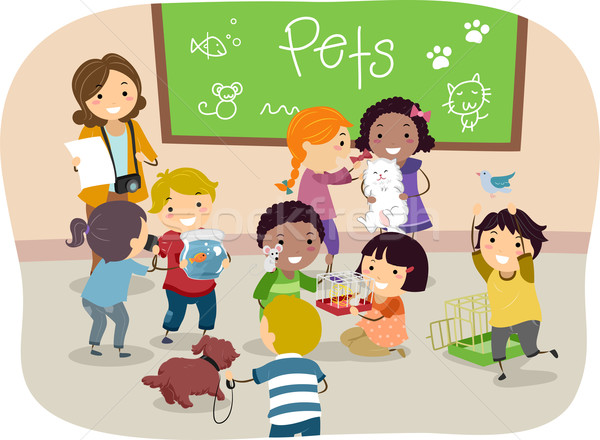 Stickman Kids with Pets in Classroom Stock photo © lenm