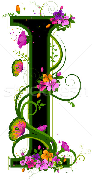 Kwiatowy alfabet kwiaty Motyl litery Zdjęcia stock © lenm