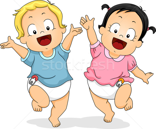 Feliz fraldas ilustração bebês alegremente dança Foto stock © lenm