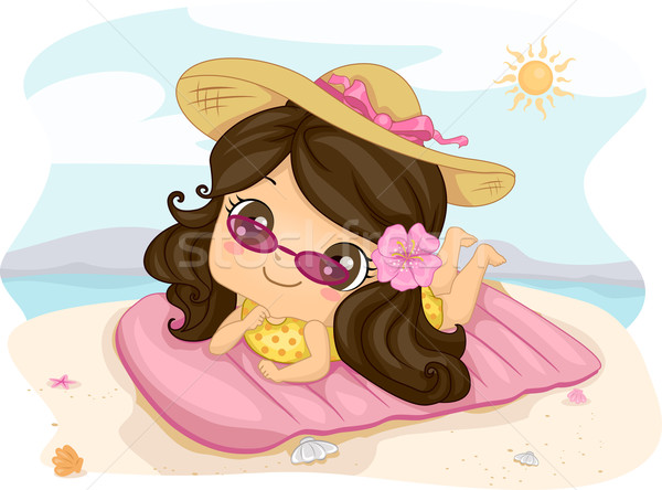 Sonnenbaden Illustration Mädchen Strand Meer Sand Stock foto © lenm