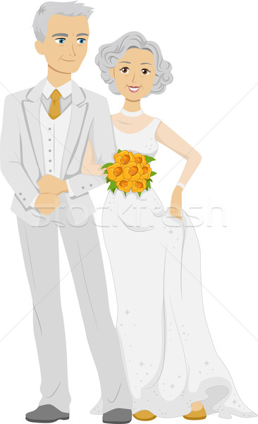 Stock foto: Golden · Hochzeit · Illustration · ältere · Paar · tragen