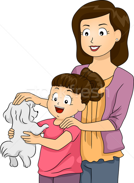 Mom and Daughter Petting Dog Stock photo © lenm