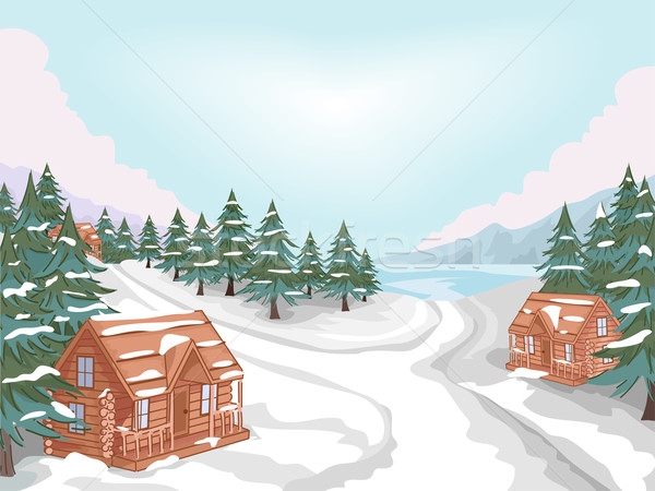 Log Cabin Village Vector Illustration C Lenm 5072018 Stockfresh