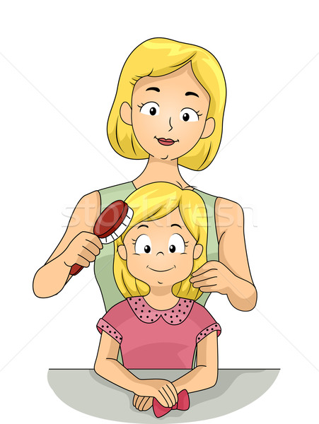 Mom Brushing Daughter's Hair Stock photo © lenm