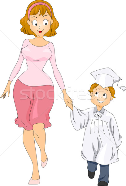 Gyerek anya érettségi illusztráció kicsi diplomás Stock fotó © lenm