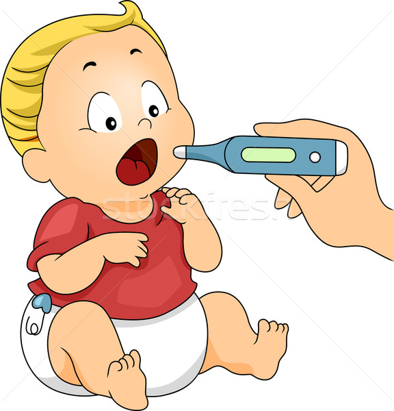 嬰兒 溫度計 插圖 溫度 孩子 口 商業照片 © lenm