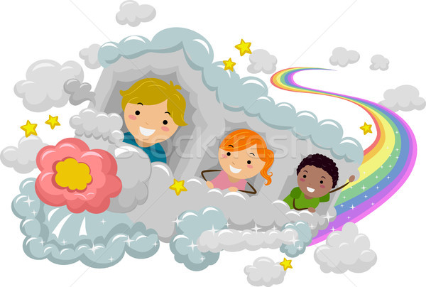 Kids on a Cloud Rainbow Train Stock photo © lenm