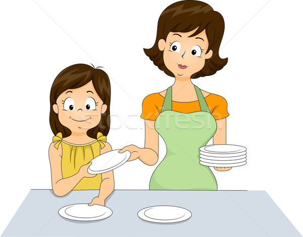表 実例 女の子 支援 母親 セット ストックフォト © lenm