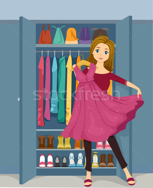 Menina closet ilustração em pé rosa Foto stock © lenm