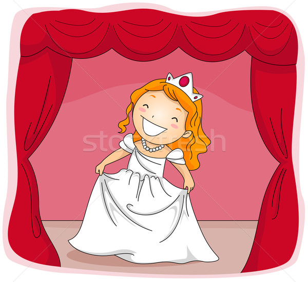 Etapă actrita ilustrare copil prinţesă costum Imagine de stoc © lenm