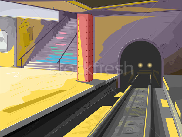 Metró jelenet illusztráció állomás háttér alagút Stock fotó © lenm