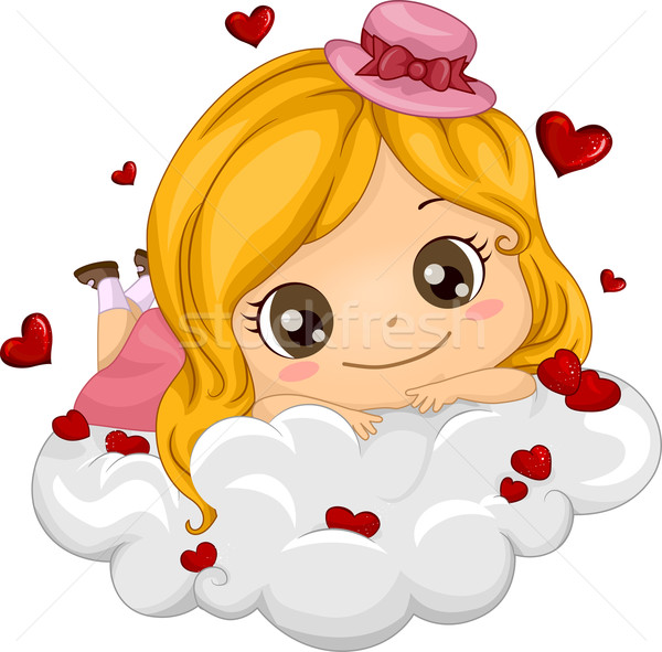 Lány felhők illusztráció gyermek románc aranyos Stock fotó © lenm