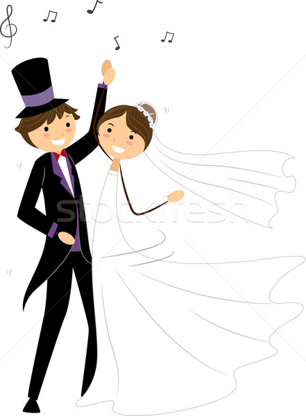 Foto stock: Casamento · dançar · ilustração · recém-casados · menina