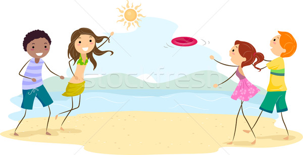 Frisbee ilustrare prietenii joc femeie om Imagine de stoc © lenm