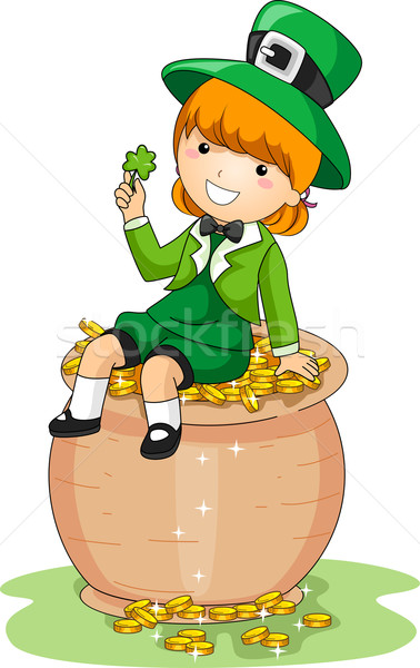 Girl Sitting on a Pot of Gold Stock photo © lenm