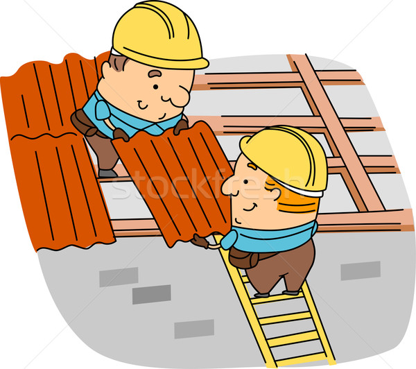Tetőfedő illusztráció épület férfi munka férfi Stock fotó © lenm
