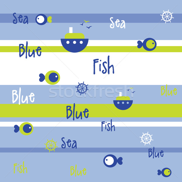 Zestaw wzorców niebieski bezszwowy ryb wzór Zdjęcia stock © LeonART