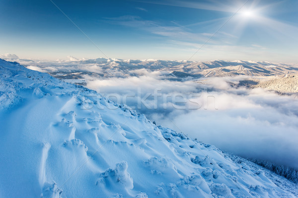 [[stock_photo]]: Montagne · paysage · fantastique · hiver · ciel · bleu · Ukraine