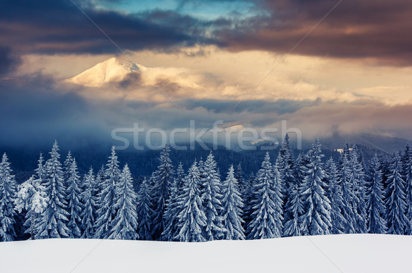 Tél fenséges naplemente hegyek tájkép égbolt Stock fotó © Leonidtit
