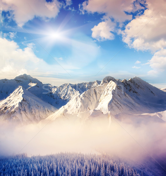 Munte peisaj fantastic iarnă Blue Sky creator Imagine de stoc © Leonidtit