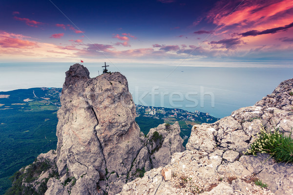 Berg Landschaft Sonnenuntergang Berge dramatischen Stock foto © Leonidtit