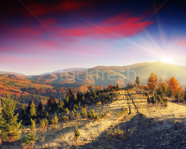 Berg Sonnenuntergang Berge Landschaft dramatischen Stock foto © Leonidtit