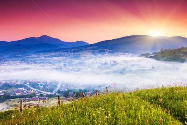 Gün batımı güzel yaz manzara dağ köy Stok fotoğraf © Leonidtit