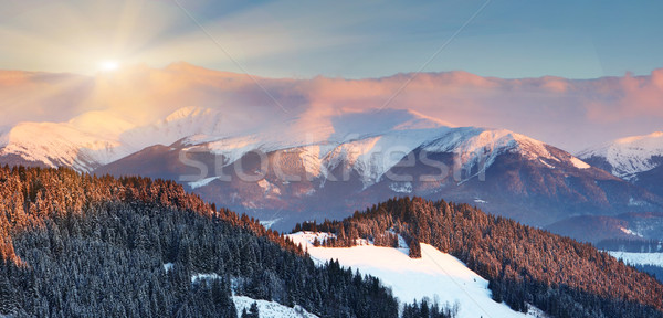 Hiver majestueux coucher du soleil montagnes paysage hdr [[stock_photo]] © Leonidtit