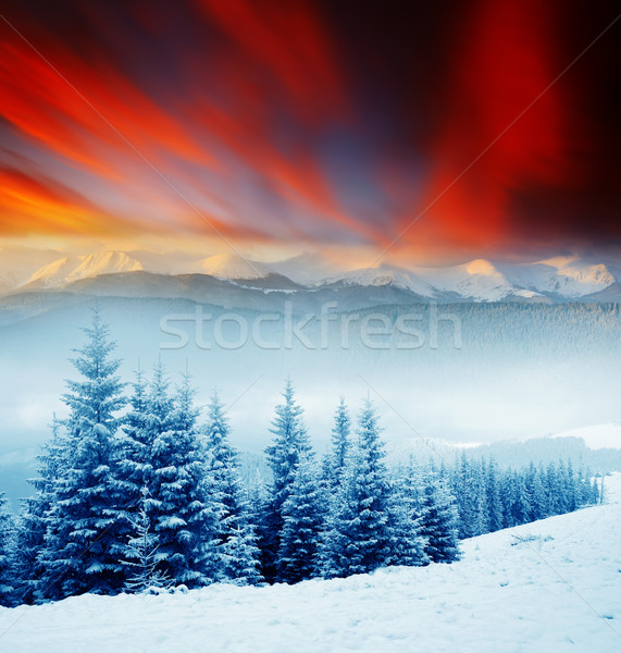 Winter Sonnenuntergang Berge Landschaft dramatischen Stock foto © Leonidtit