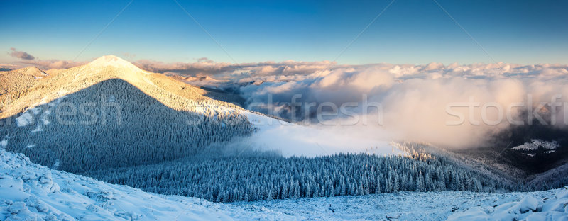 Foto stock: Montana · paisaje · fantástico · invierno · cielo · azul · Ucrania