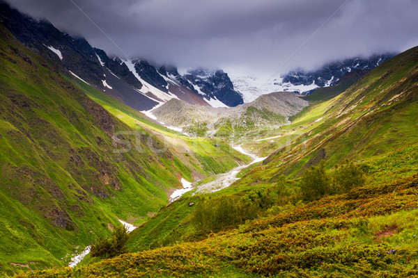 Berg Landschaft Wiesen dramatischen Himmel Stock foto © Leonidtit