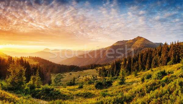 Pôr do sol montanhas pitoresco ver brilho luz solar Foto stock © Leonidtit