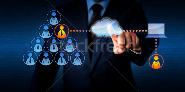 Stock foto: Manager · Remote · Freiberufler · Wolke · Team · arbeiten