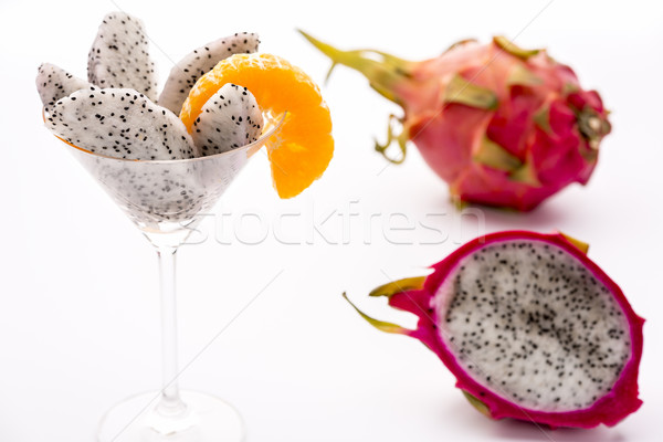 Stock photo: Fruit flesh of the Pitahaya blanca in a glass