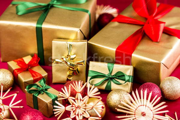 Stock photo: Six Golden Xmas Presents with Bows