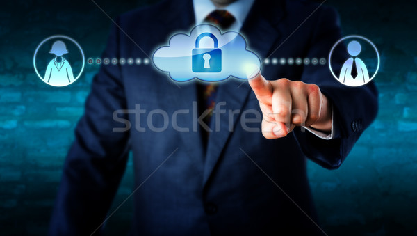 Manager Touching Locked Cloud Linked To Workers Stock photo © leowolfert