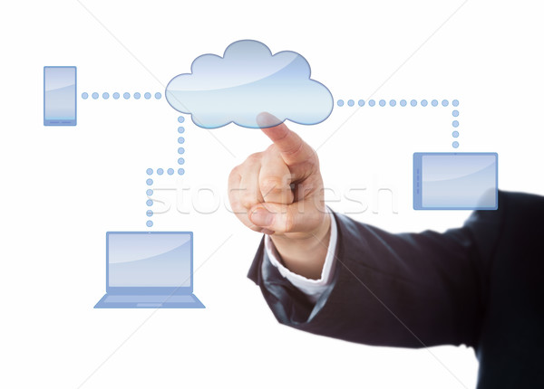 Anfassen Kopie Raum Cloud-Netzwerk Arm Corporate Anzug Stock foto © leowolfert