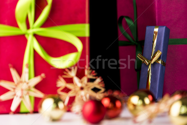 Stockfoto: Geschenken · bollen · sterren · Blauw · geschenk · gouden