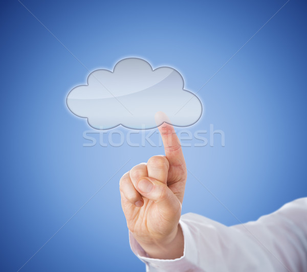 Kopie Raum Cloud-Symbol Zeigefinger transparent Cloud Computing Symbol Stock foto © leowolfert