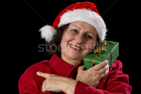 Stockfoto: Glimlachend · vrouwelijke · senior · Rood · kerstman · cap