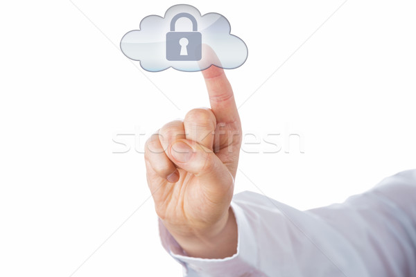 Index Finger Touching Lock Icon In Cloud Button Stock photo © leowolfert