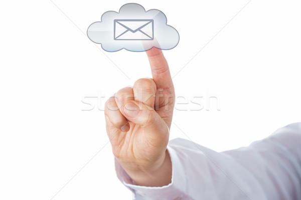 Stockfoto: Hand · aanraken · wolk · e-mail · knop